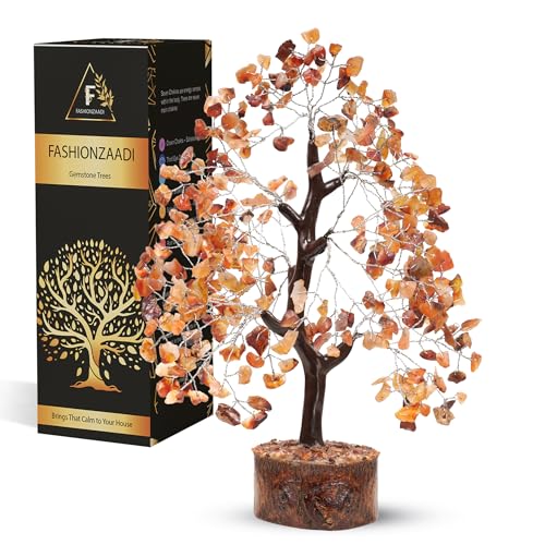 Carnelian Gemtone Tree, Crystal Decoration, Money Tree, Handmade 7 Chakra Tree, Stone Tree, Healing Crystals,Artificial Tree, Feng Shui Bonsai Tree,Crystal Tree for Positive Energy (10-12 inch)