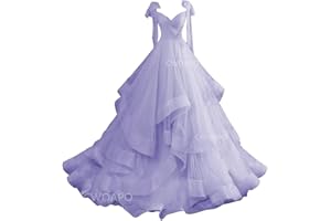 CWOAPO Layered Ruffles Tulle Ball Gowns Spaghetti Straps Prom Dress Long V Neck Bow Princess Quinceanera Dresses