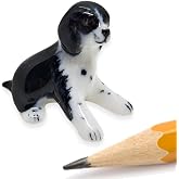 WitnyStore Tiny 1" Black White Sit Look Right English Springer Spaniel Pup Dog Figurine - Miniature Hand Made Painted Ceramic Dogs Puppy Animal Cute Porcelain Decorative Collectible Figure D&eacute;cor Gifts