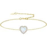 10k Gold Simulated Opal and Created Moissanite Heart Bracelet for Women, 6.2-7.8 Inches