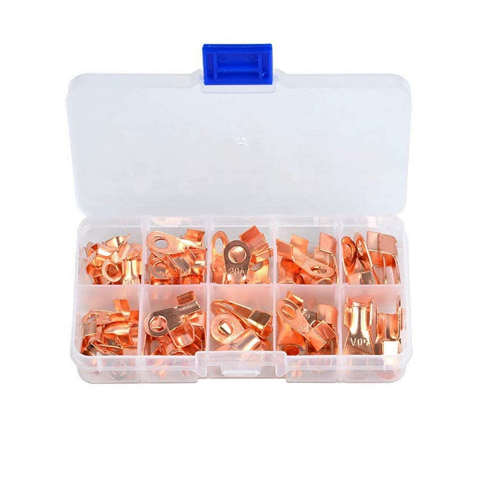 70 PCS Open Barrel Wire Crimp Copper Ring Lugs Wire Crimp Terminal Connectors OT 10A 20A 30A 40A 50A