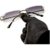 Street Knitted Men Women Stylish Narrow Rimless Purple Gradient Tinted Lens Rectangular Gold Frame Shades 90s Rectangular Slim Small Frameless Retro Trendy Hip Hop Square Unisex Sunglasses