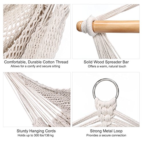 Finether Mesh Hammock Chair Swing, Netted Swing Chair Swing Seat Rope Hanging Chair for Any Indoor or Outdoor Spaces, 300 lbs Weight Capacity,White
