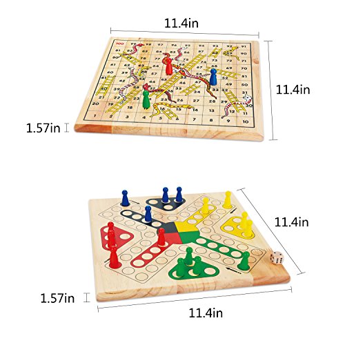 Snake and Ladder Ludo and Flying Chess 2 in 1 Natural Wooden Game