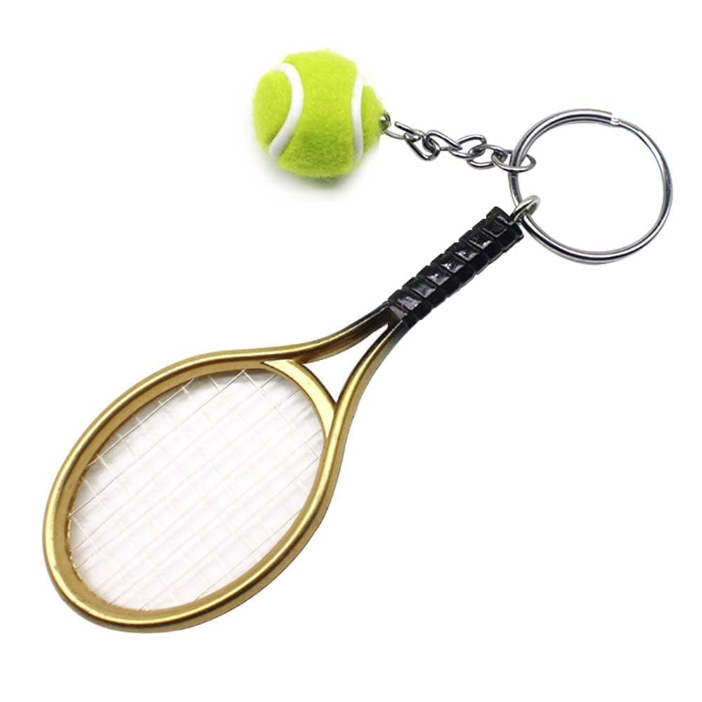 RIXERKOC Tennis Racket Keychain Zinc Alloy, Mini Size, 6 Color Options, Unisex-Kids, Gold