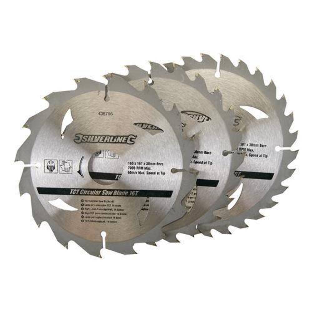 Silverline 436755 TCT Circular Saw Blades 16, 24, 30T 3pk 160 x 30 - 20, 16, 10 mm Rings