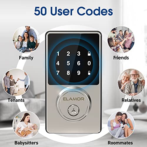 Keyless Entry Door Lock, Smart Lock with Touchscreen Keypad, Secure Deadbolt Lock with 50 User Codes, Easy Installation, Auto Lock, Waterproof Smart Lock for Front Door, Bedroom Door, Home, Apartment