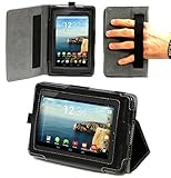 MiTab Black Verizon Ellipsis 7 MV7A Tablet Faux Leather Folio Case Cover With Stand / Handstrap & Stylus Holder