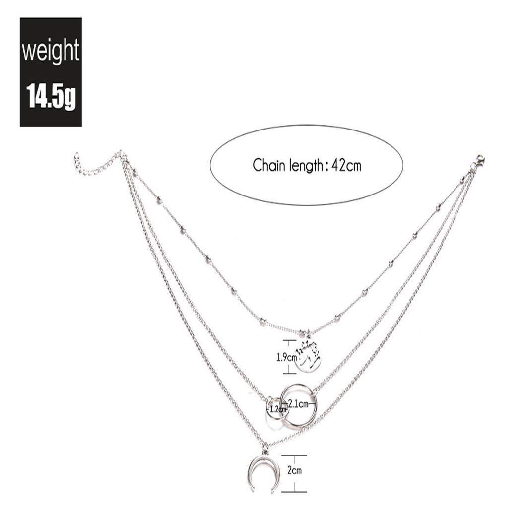 Linselles Women Multilayer Necklace Elegant Fashion Boho Style Star Moon Multilayer Pendant Chain Necklace Necklaces