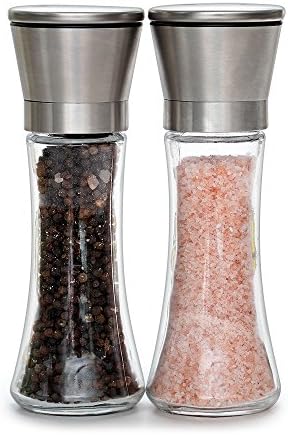 Mabalar & Kitchen Premium Stainless Gift-Spice Grinder with Adjustable Coarseness, Easy to Fill-Brushed Stainless & Pepper Grinder Set of 2-Pepper Mill and Salt Mill-Salt