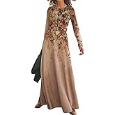 OSCORP Women’s Round Neck Long Sleeve Maxi Dress – Boho, Abstract, Paisley, Ombre, Watercolor Print, Loose Casual Daily Wear