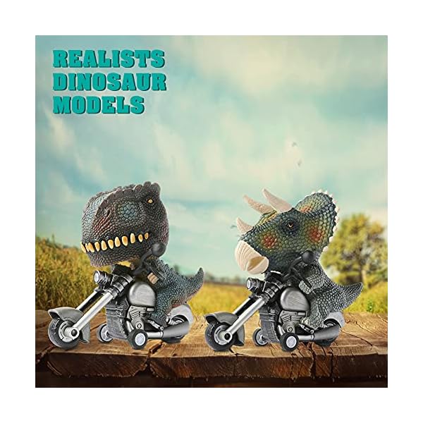 YKIO-Dinosaur-Toy-Cars-2-Pack-Friction-Powered-Motorcycle-Game-T-Rex-and-Triceratops-Monster-Dino-Toys-for-Boys-Age-34567 YKIO Dinosaur Toy Cars 2 Pack Friction Powered Motorcycle Game T-Rex and Triceratops Monster Dino Toys for Boys Age 3,4…