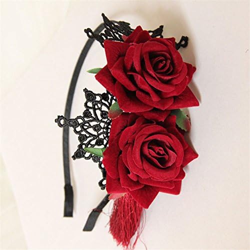 Women Gothic Lace Rose Flower Halloween Tassel Party Hairband Headband Prom