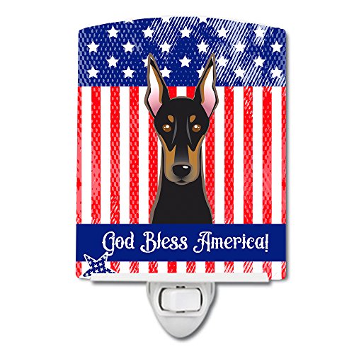 Caroline's Treasures BB2175CNL American Flag and Doberman Ceramic Night Light C…