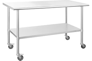 Chingoo Stainless Steel Table with Wheels 24 x 60 Inches Metal Prep Table with Adjustable Undershelf, Stainless Table for Commercial Kitchen, Outdoor, Restaurant, Hotel & Garage