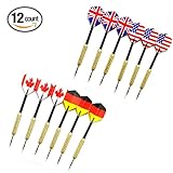 Tip Darts by DigHealth(TM), 12 pcs (4 sets), Steel Needle, National Flag Flights, Aluminum Shafts and Brass Barrels, with 4 Free PVC Dart Rods