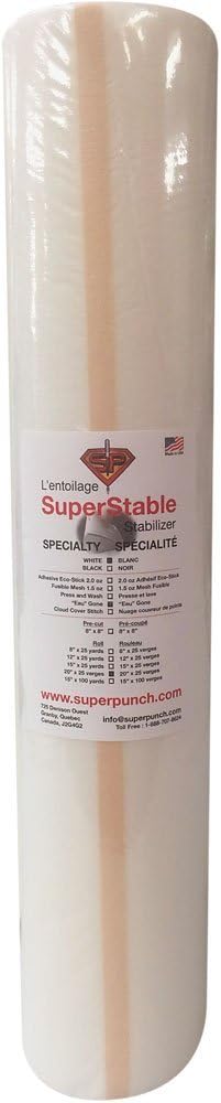 H2O"Eau" Gone White FSL 19.25 inch x 25 Yard Roll. Wash n Gone - Wash Away - SuperStable Embroidery Stabilizer Backing