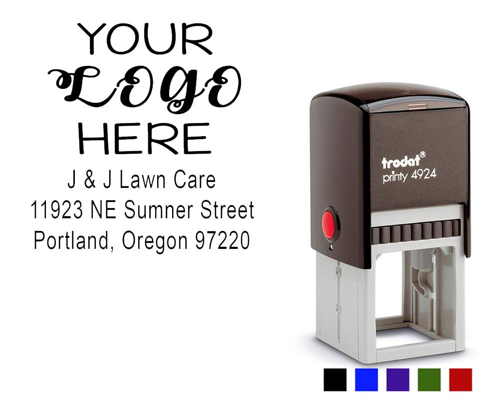 Custom Logo Stamp. Business Logo Stamper with Return Address or Company Details up to 5 Lines. Choose Your Ink Color - Size 1 5/8 x 1 5/8.