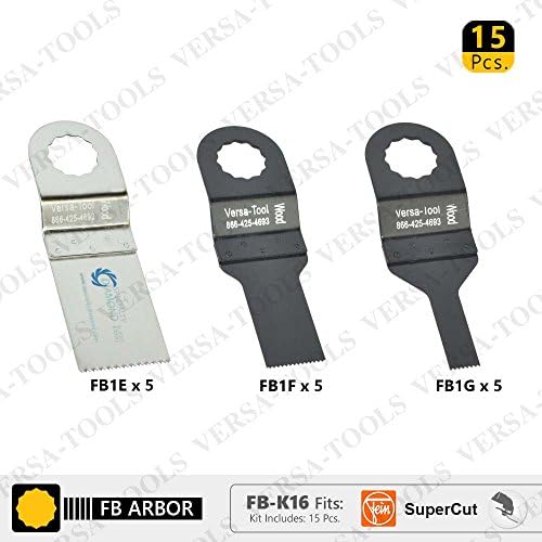 Versa Tool FB-K16 15 Pcs 10mm, 20mm, 30mm Stainless Steel Saw Blade Set Fits Fein Supercut Oscillating Tool