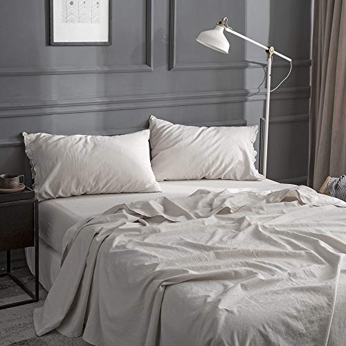 King Linens Simple&Opulence Belgian Linen Sheet Set 4PCS Solid Color Ruffles Flouncing