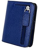 YALUXE Women's RFID Blocking Small Compact Leather Wallet Ladies Mini Purse with ID Window Blue RFID