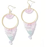Tobyan Handmade Mermaid Beaded Dangle Earrings, Statement Cat Eye Glass Seed Beads, Summer Beach Earrings for Women
