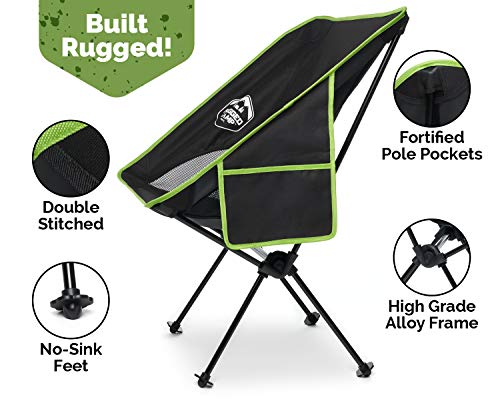 Rugged Camp Portable Folding Chair - Perfect for Camping, Beach, Sporting Events, Festivals - Camping Gear Accessory and Outdoor Folding Chair