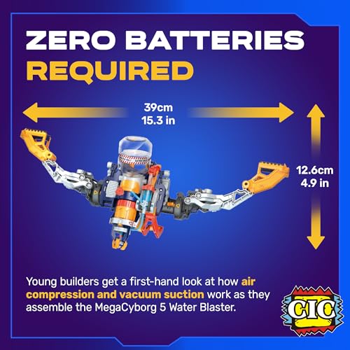 Mega Cyborg 5 Water Blaster STEM Toy | Hydraulic Cyborg Hand with 5 Modes | Battery-Free STEM Engineering Toys for Kids and Teens | Gifts for Kids Age 10 and Up | Bilingual Manual | 181 Pieces