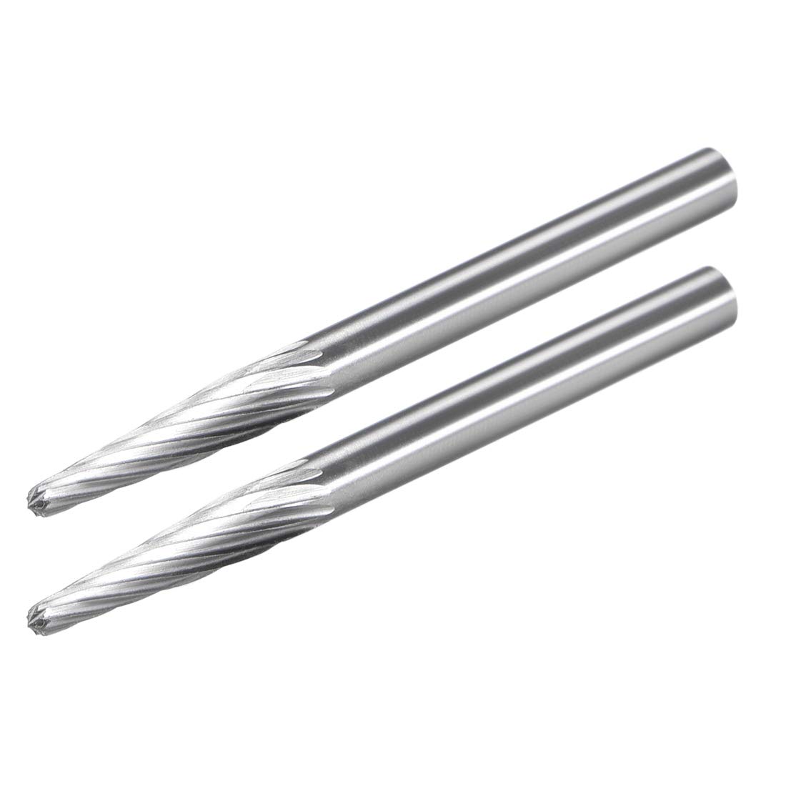 sourcing map Tungsten Carbide Rotary Files 1/8" Shank, Single Cut Taper Shape Rotary Tool 3mm Dia, for Die Grinder Drill Bit Alloy Steel Hard Metal Carving Polishing, 2pcs