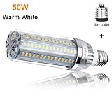 50W Super Bright Corn LED Light Bulb(350Watt Equivalent) - 3000K Warm White 5500Lumen - E26 with E39 Mogul Base Adapter for Large Area Commercial Ceiling Light - Garage Warehouse Factory Workshop