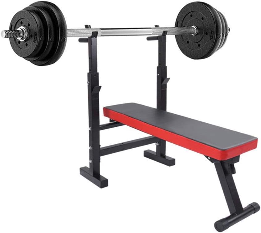 ChengBeautiful Weight Bench Weightlifting Bed Household Barbell Set Shelf Folding Bench Press Fitness Equipment for Home Gym (Color : Red, Size : 125x60x115cm)