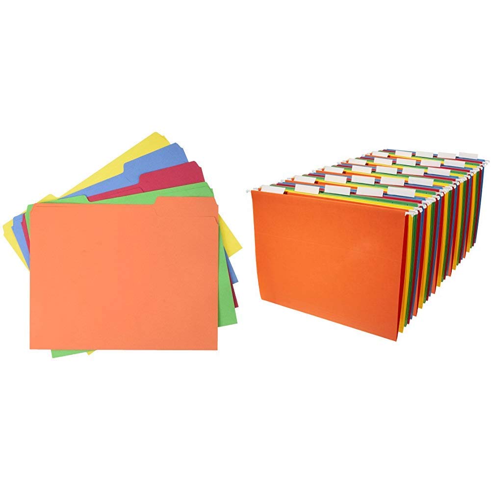 Amazon Basics File Folders Letter Size (100 Pack) Assorted Colors