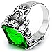Men's Large Stainless Steel Crystal Dragon Claw Knight Cross Flower Gothic Vintage Ring, Silver Green Size 12