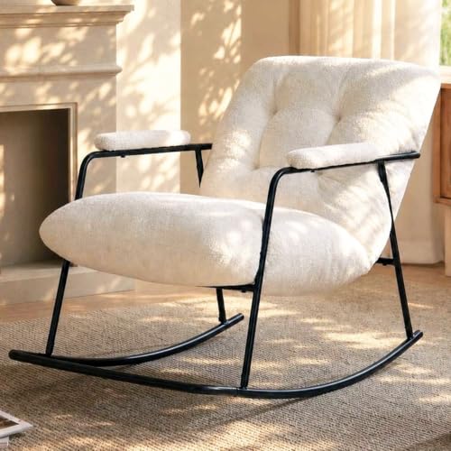 Rocking Chair Nursery, Upholstered Glider Rocker Cushions Indoor, Comfy Rocking Accent Chair