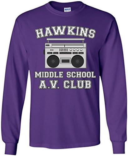 Hawkins Middle School Long Sleeve T Shirt For Women Youth Boys Girls (Purple, XX-Large/Adult)