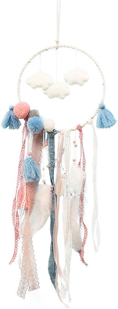 Vorcool Attrape Reves Capteur De Reve Pour Maison Voiture Plume Nuage Pompon Ruban Dentelle Amazon Fr Cuisine Maison