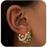 Mesovor Gold Zircon Double Hoop Earrings for Women, 14K Gold Plated Square Colored Cubic Zirconia Hoops Earrings Jewelry Gifts