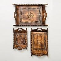 Rusticity Wood Serving Tray Set of 3 - Antique Mesh Work | Handmade | (15x9in),(12x7.7in),(9.2x6in)
