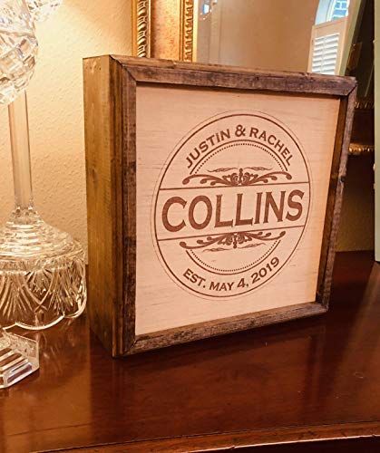 Personalized Hidden Gun Safe or Jewelry Concealment Wood Wall Hanging with Engraved Family Name and Wedding Date