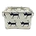 Mziart Small Foldable Canvas Storage Basket with Handles, Cotton Linen Storage Bin Organizer for Nursery Kids Shelves & Desks (Blue Cat)
