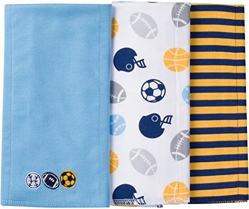 Gerber Clothing Unisex Baby 3 Pack Cotton Interlock Knit Burpcloths, Light Blue Sports