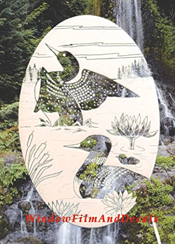 Loon Scene Oval Etched Window Decal Vinyl Glass Cling - 10.5" x 16" - White with Clear Design Elements