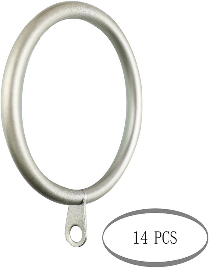 Meriville 14 pcs 1.5-Inch Inner Diameter Metal Curtain Rings with Eyelets, Fits Up to 1 1/4-Inch Rod (Set of 14, Pewter)