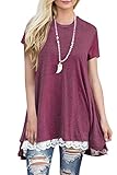 FERYSHE Womens Lace Short Sleeve A-Line Tunics Blouse Shirt Tops