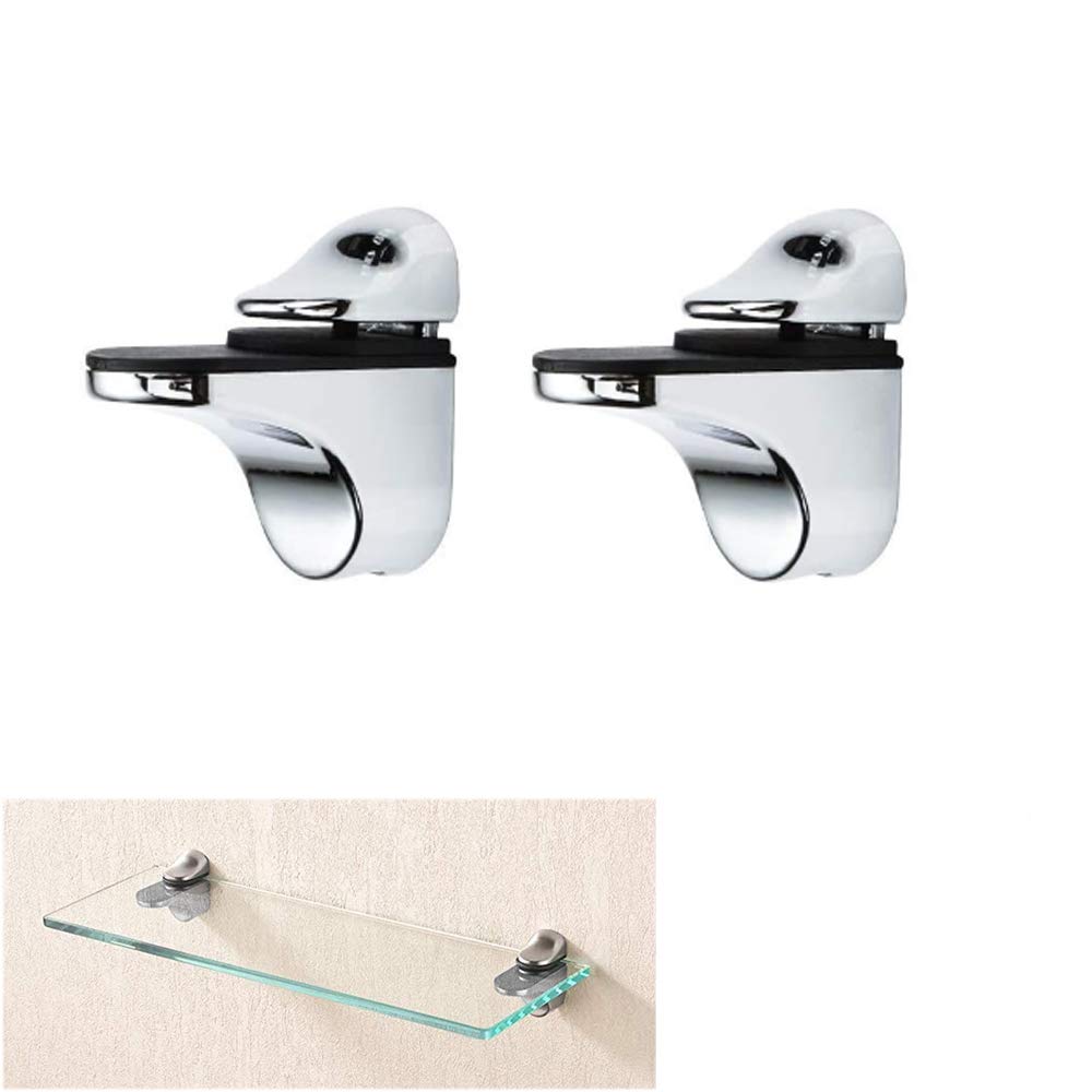 Glass Clamp, 2 Pack Metal Adjustable Bright Zinc Alloy Shelf Support Bracket, Fish Mouth Clip Holder Wall Mount for 3mm-20mm Thick Glass