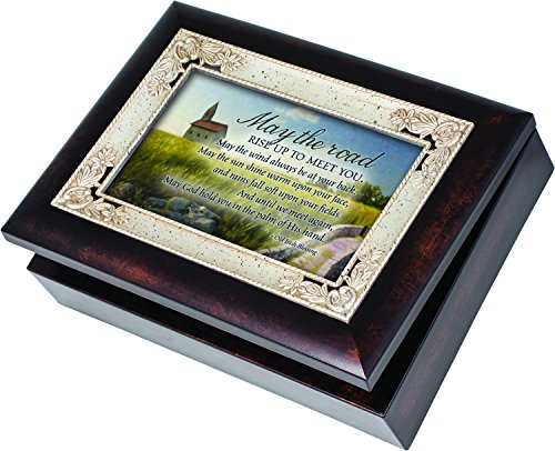 Irish Prayer Cottage Garden Italian Style Burlwood Finish with Decorative Inlay Jewelry Music Box - Plays Song When Irish Eyes Are Smiling