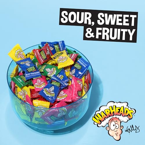 WARHEADS – EXTREME SOUR HARD CANDY – SOUR APPLE, BLACK CHERRY, BLUE RASPBERRY, LEMON & WATERMELON FLAVORS, GREAT FOR PARADES – 1 LB. BULK BAG