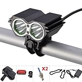 Mudder Bicycle Light Set (Double-headed Xm-l T6 LED Headlamp, 4400mah Rechargeable Battery Pack and Charger Included, Bike Tail Rear Light and 2 Wheel Valve Lights As Gifts) Super Bright Flashlight Torch Lights up to 2000 Lumens with 4 Mode(low>middle>high>strobe), Waterproof and Easy to Install Without Tools, Widely Used By Commuter and Outdoor Sports Like Camping, Hiking, Mountain Bike Rider