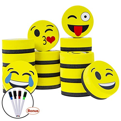 Hibery 24 Pack Magnetic Smiley Face Circular Dry Whiteboard Eraser - Magnetic Whiteboard Eraser for Home, Office and School Classroom - Thumbnail 7
