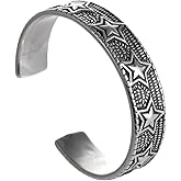 TURTLEDOVE Vintage Star Pattern Bangle, Punk Rock Cuff Bracelet, Stainless Steel Jewelry Gift for Women Men
